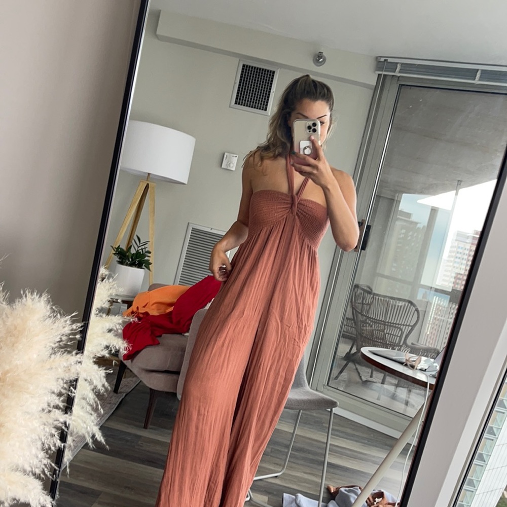 free people terracotta jumpsuit